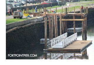 Fort Point Pier - dock and pier on Fort Point Channel under construction.